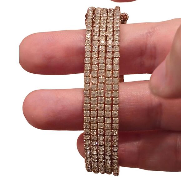 Anne Klein Multi-Row Crystal Coil Rose Gold Bracelet - Picture 5 of 13